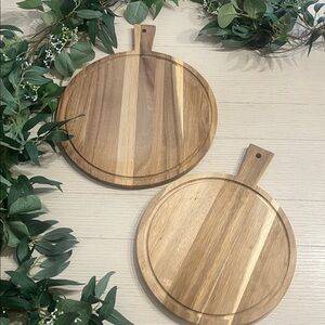 Round Acacia Wood Serving Cutting Boards Set Of Two With Handles Reversible